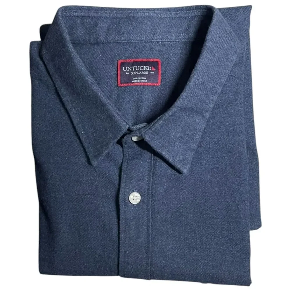 UNTUCKit Sherwood Navy Blue Flannel Shirt Relaxed Fit Mens XXL